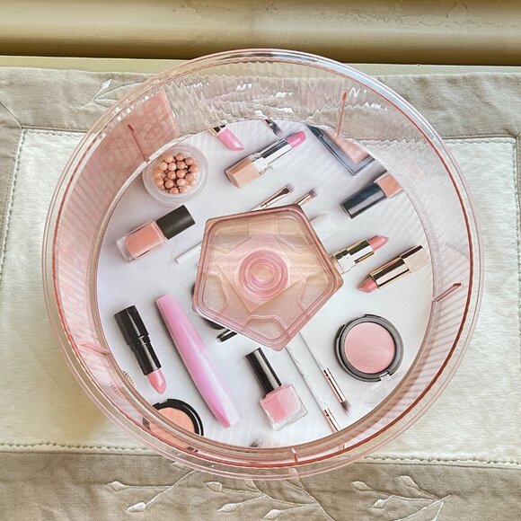 New Lazy Susan Organizer Blush Pink Clear Acrylic Revolving Spinning NWT - Picture 5 of 8